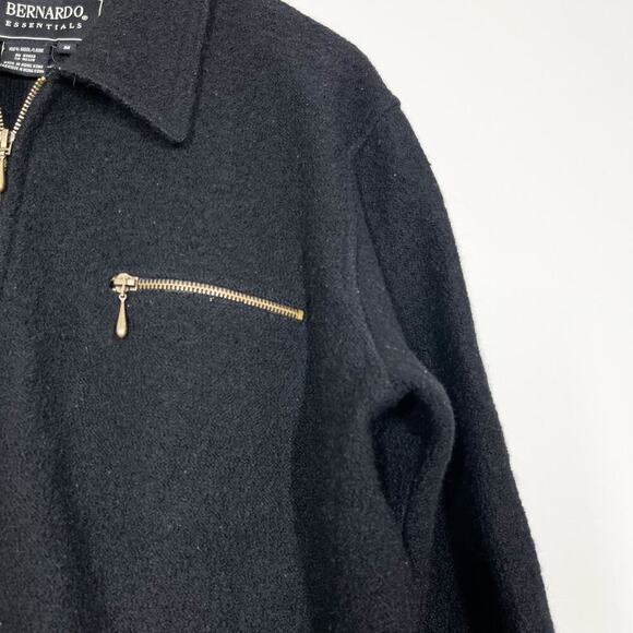 Bernardo Essential 100% Wool Knit  Full Zip Black Cardigan Sweater Jacket Sz M - Picture 4 of 10